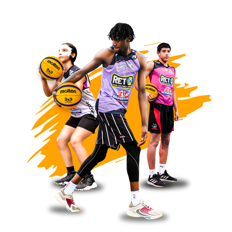 Adrián · Sebastián · Katherin — embajador RETO 3X3